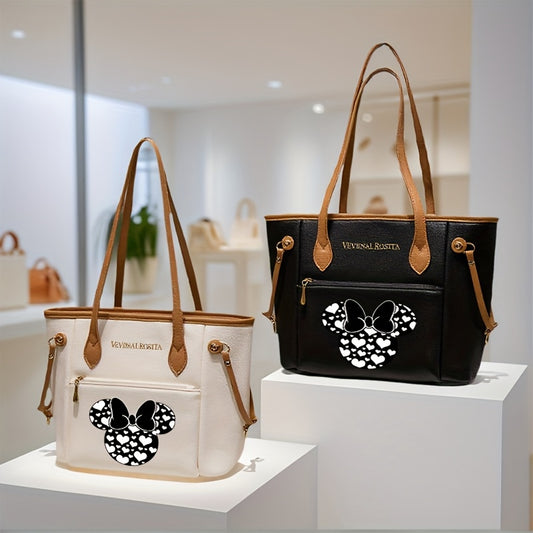 1 Stück Vintage Mickey Ohren Handtasche mit Print, Reißverschluss, Schultergurt für den täglichen Gebrauch