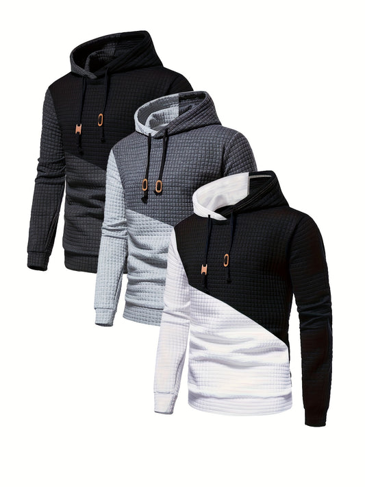 3er-Set kariertes Color-Block-Sporthoodie, vielseitiges Kapuzen-Sweatshirt, lässiges Street-Hoodie.