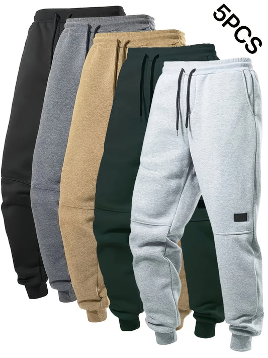 5er-Set Herren-Fleece-Jogginghosen mit Kordelzug, einfarbig, warm