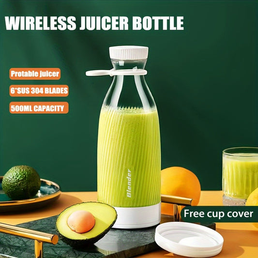 Kompakter 500ML elektrischer Entsafter und Mixer, kabellos und tragbar mit USB-Aufladung, ausgestattet mit 6 Klingen. Ideal zum Zubereiten von Smoothies und Shakes