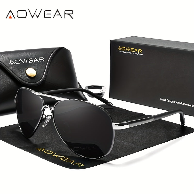 AOWEAR UV400 Piloten-Sonnenbrille für Männer mit polarisierten Spiegelgläsern zum Fahren