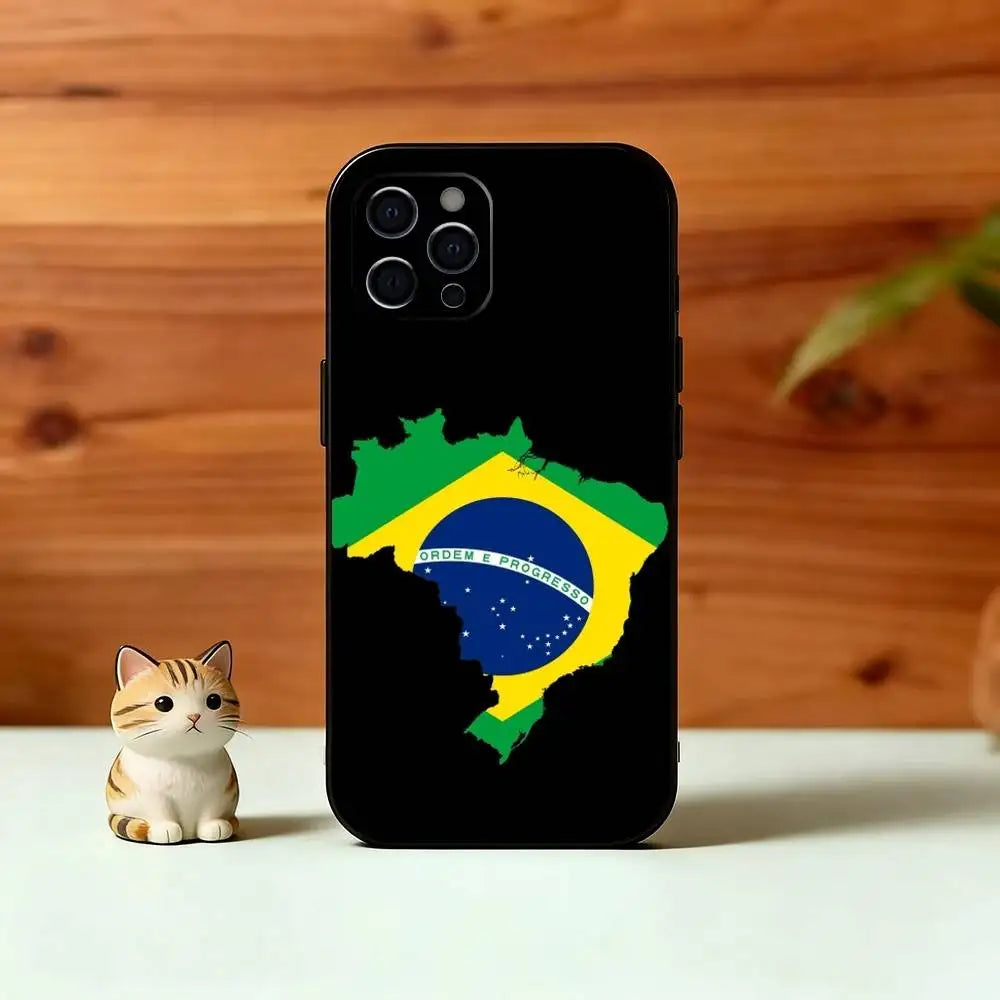 B-Brasilien B-brasilianische Flagge Handyhülle für iPhone 17, 16, 15, 14, 13, 12, 11 Plus, Pro Max, Andere Weiche Schwarze Hülle