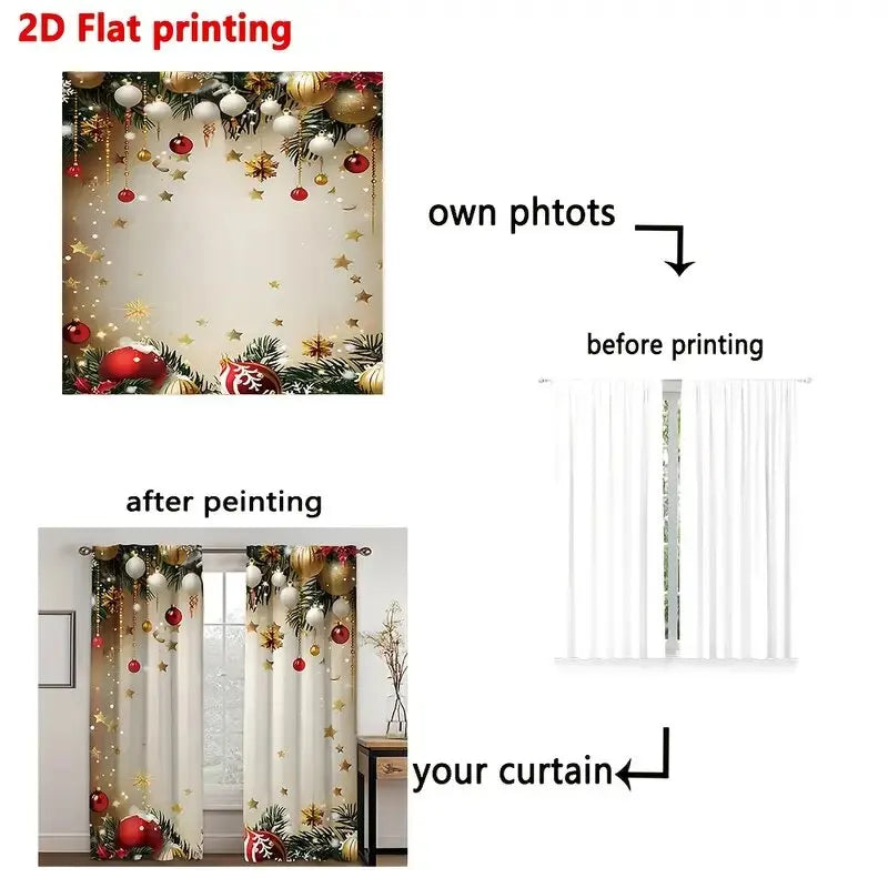 2 Stück Weihnachtsdekorationsvorhänge mit Aufdruck, geeignet für Schlafzimmer, Wohnzimmer, Küchendekoration, Wohnungsdekoration, Fensterdekoration