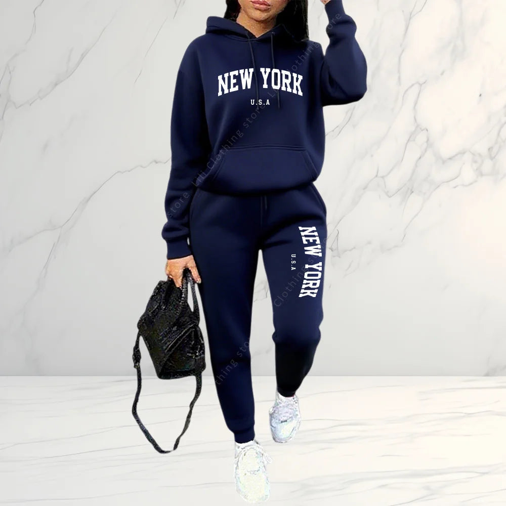 2026 Frühling Herbst Damen Sets 2-teilig Hoodies Hosen Anzug Sportoutfits Buchstaben Druck Ästhetische Kleidung Damen Trainingsanzug Hosen Sets
