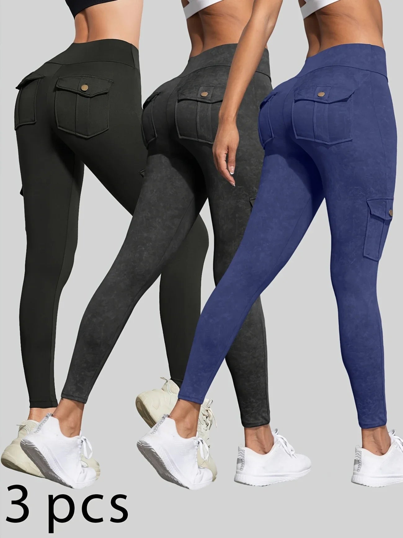 1/3 Stück Damenleggings mit gewaschenem Print, Tasche, elastisch, poformend, Fitness-Tights, neue Sporthose 2025, modische Streetwear