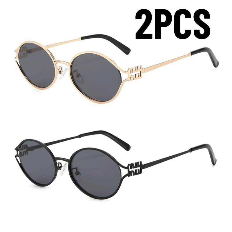 1-2 Stück Neue Modische Markensonnenbrille Retro Kleiner Rahmen Damen Herren Metall Cat-Eye-Brille Sonnenbrille mit UV-Schutz und Etui