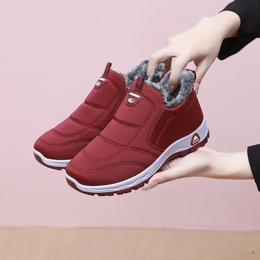 Winter Dickes Fleece Gefüttertes Leder Oberflächen Anti-Rutsch Warme Baumwollschuhe für Frauen Bequeme Flache Schuhe