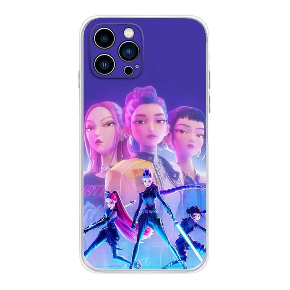 Goldene KPop Demon Hunters Handyhülle für iPhone 17, 16, 15, 14, 13, 12, 11 Plus, Pro, Max, XR, Plus, E, Mini Transparente Weiche Hülle