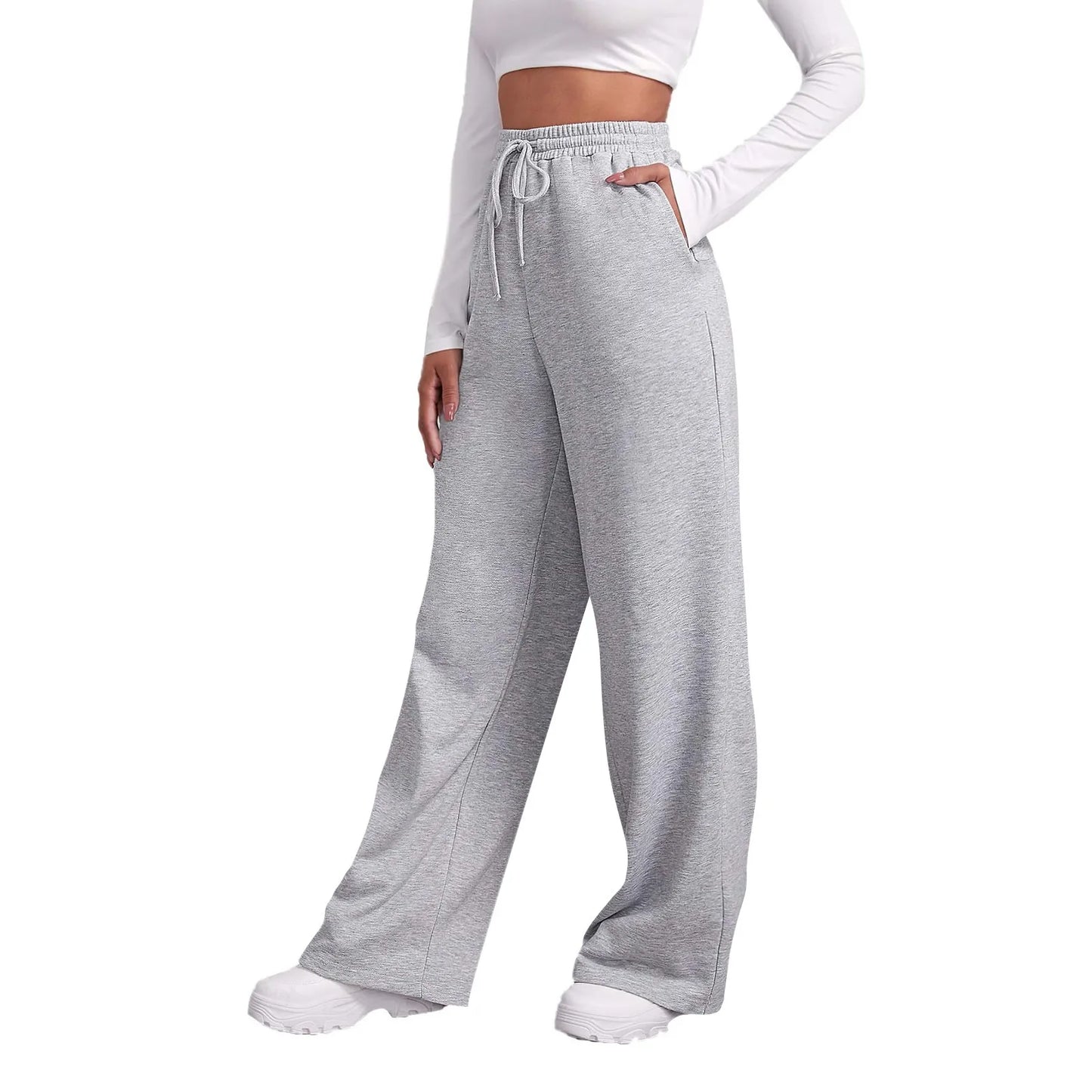 Weite Hosen für Frauen, Fleece-gefütterte Sweatpants, gerade Hosen, einfarbige Fitness-Jogginghosen, Reisezubehör-Basics