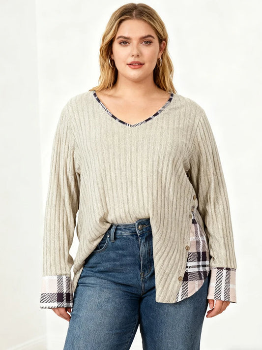 Clearance Plus-Size Damenpullover Winter Große Größen Farbblock V-Ausschnitt Pullover Warm Große Größen Damenbekleidung Streifen-Design Oberteil