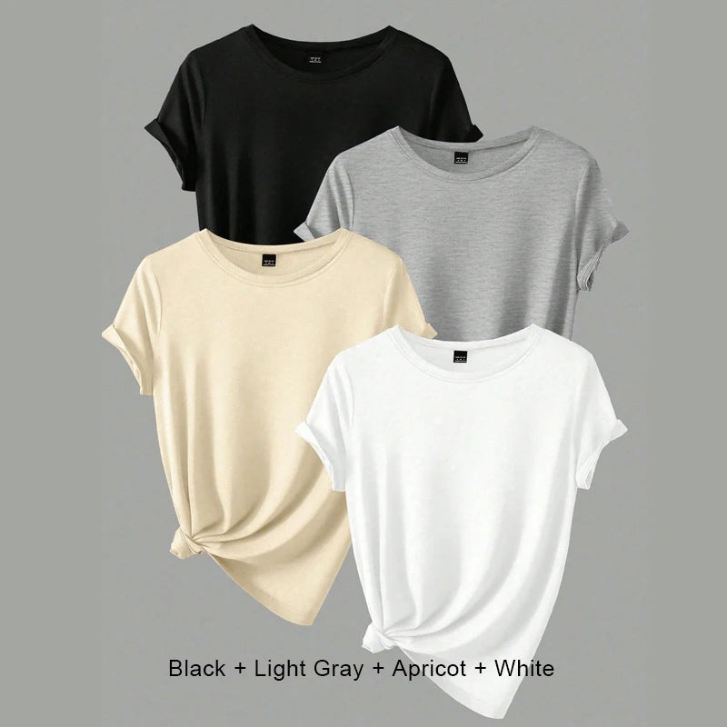 4 Stück Damen Trend T-Shirts Freizeit Sommer Tops Damenbekleidung Plus Size Kurzarm T-Shirt Kleidung für Frauen Tee Top Outfit