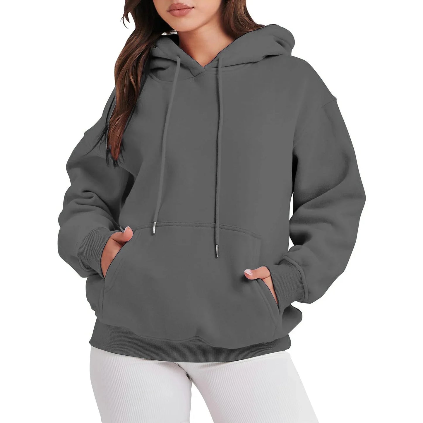 Übergroßer Hoodie Sweatshirt mit fallender Schulter und Bündchen Damen Herbst dicker Hoodie Lässiger Streetwear-Stil