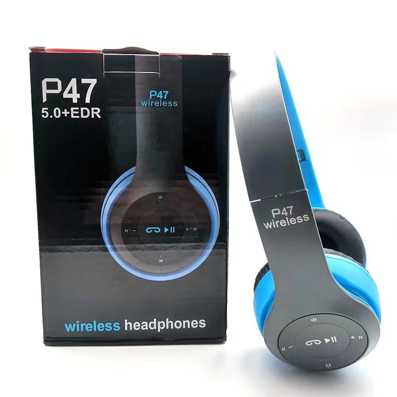 P47 Bluetooth 5.0 kabelloser Kopfhörer, faltbar, HIFI Stereo Bass Ohrhörer, mit Mikrofon, USB-Adapter für iPhone und Spiele