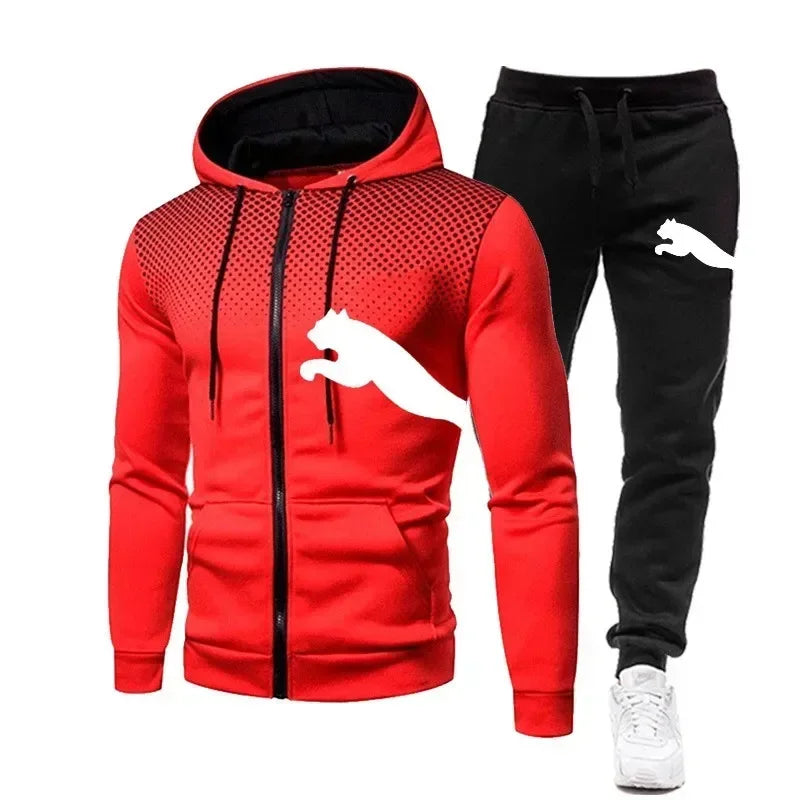 Zweiteiliges Set Herren Freizeit-Outdoor-Sportbekleidung für Frühling/ Herbst, Herren zweiteiliges Set aus Reißverschluss-Hoodie und Jogginghose