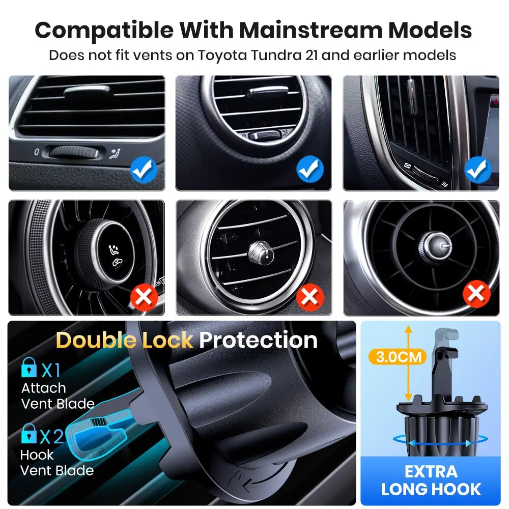 TOPK Car Phone Holder, Car Air Vent Phone Holder with 360° Rotation, Universal Compatibility for all 4-7 inch Smartphones.