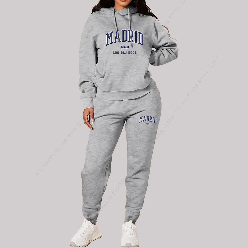 Neue Damen Trainingsanzüge Herbst Winter Hoodies Sweatshirts Sweatpants 2-teilige Outfits Madrid Druck Trend Sportbekleidung Damen Hosen Sets
