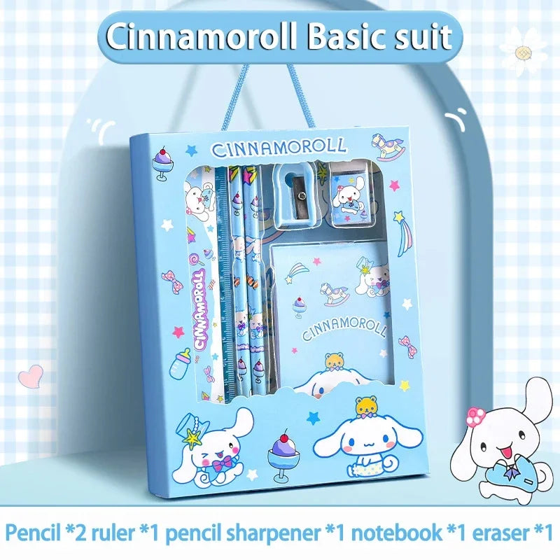 Sanrio 12-teiliges Kuromi Schreibwaren-Set Cinnamoroll My Melody Bleistifte Radiergummis Lineale Schüler Schulbedarf Lernmaterial Geschenke