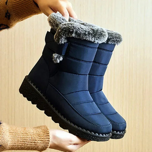 Wasserdichte Winterstiefel für Damen 2025 Neue Kunstfell-Langplüsch-Schneestiefel Damen Plateau-Schuhe Warme Baumwollstiefeletten für Paare