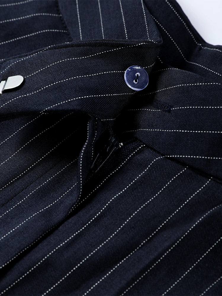 Elegante gestreifte, plissierte lange Hose für Frauen, locker, mit hoher Taille, Reißverschlusstaschen, Damenhose, Herbst 2025, für Büro und Alltag