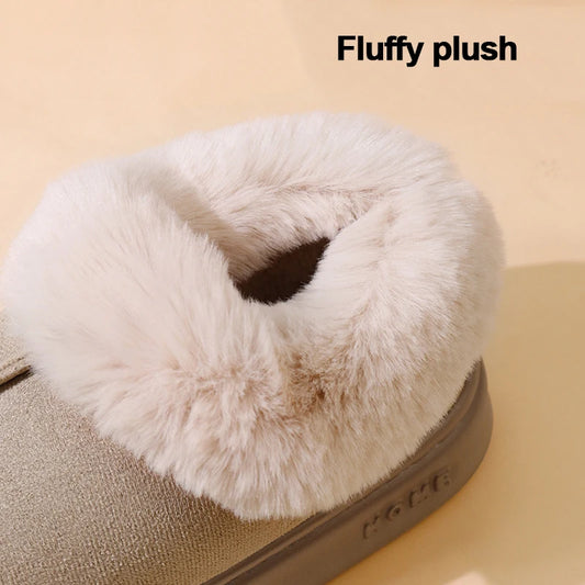 Dicke warme Plüsch-Schneestiefel für Frauen Winter 2025 Flauschige Kunstpelz-Baumwollschuhe für Damen Dicke Sohle Rutschfeste Komfort-Hausschuhe