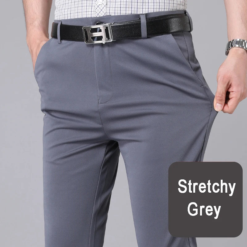 Herrenhose Stretch Einfarbig Schwarz Smart-Casual Herrenhose Büro Schnell trocknend Anzughose Neue Frühling-Herbst Koreanische gerade Hose