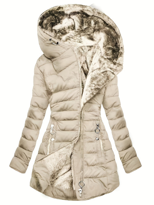 2025 mittel-langer Wintermantel mit Kapuze