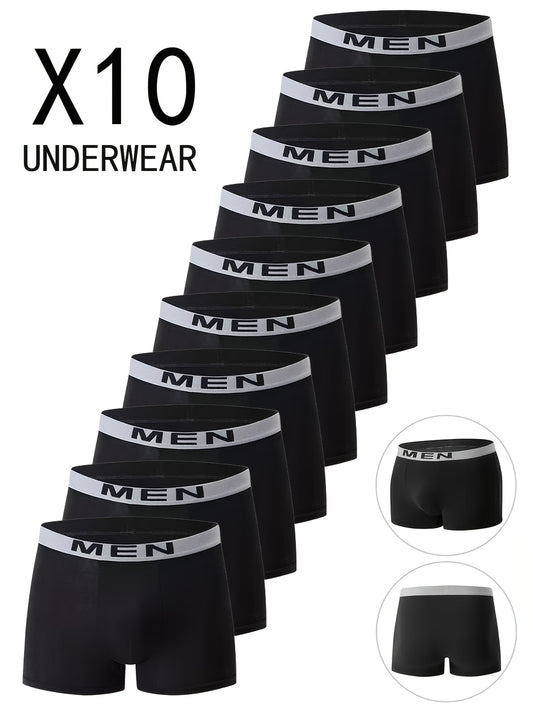 10-Pack Herren Boxershorts in Uni-Farbe, bequeme, atmungsaktive Stretch-Trunks, für Sport oder lässiges Tragen zu Hause