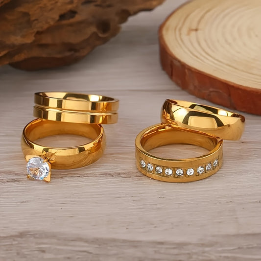 4-teiliges Set Vintage-inspirierter Edelstahlringe mit minimalistischem Design für grenzüberschreitende Mode.