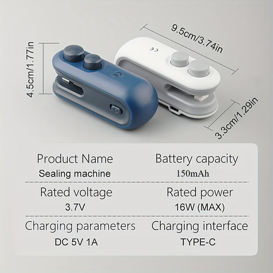1 Stück tragbarer magnetischer USB-wiederaufladbarer Taschenversiegeler mit eingebautem Akku, Kunststoff-Versiegelungsmaschine USB-Mini-Versiegeler für Beutelverschlüsse