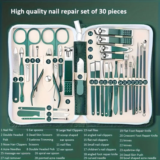 30-teiliges Set aus Nagelknipsern aus Edelstahl, Nagelpflegeset, Maniküre-Set – geeignet für den täglichen Gebrauch zu Hause oder im Nagelstudio