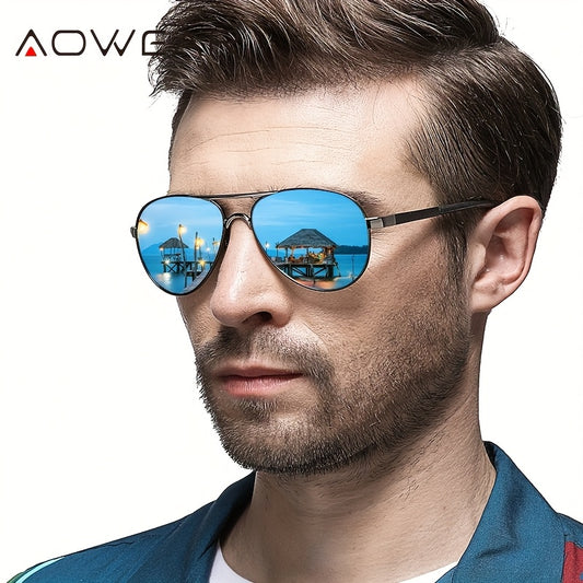 AOWEAR UV400 Piloten-Sonnenbrille für Männer mit polarisierten Spiegelgläsern zum Fahren