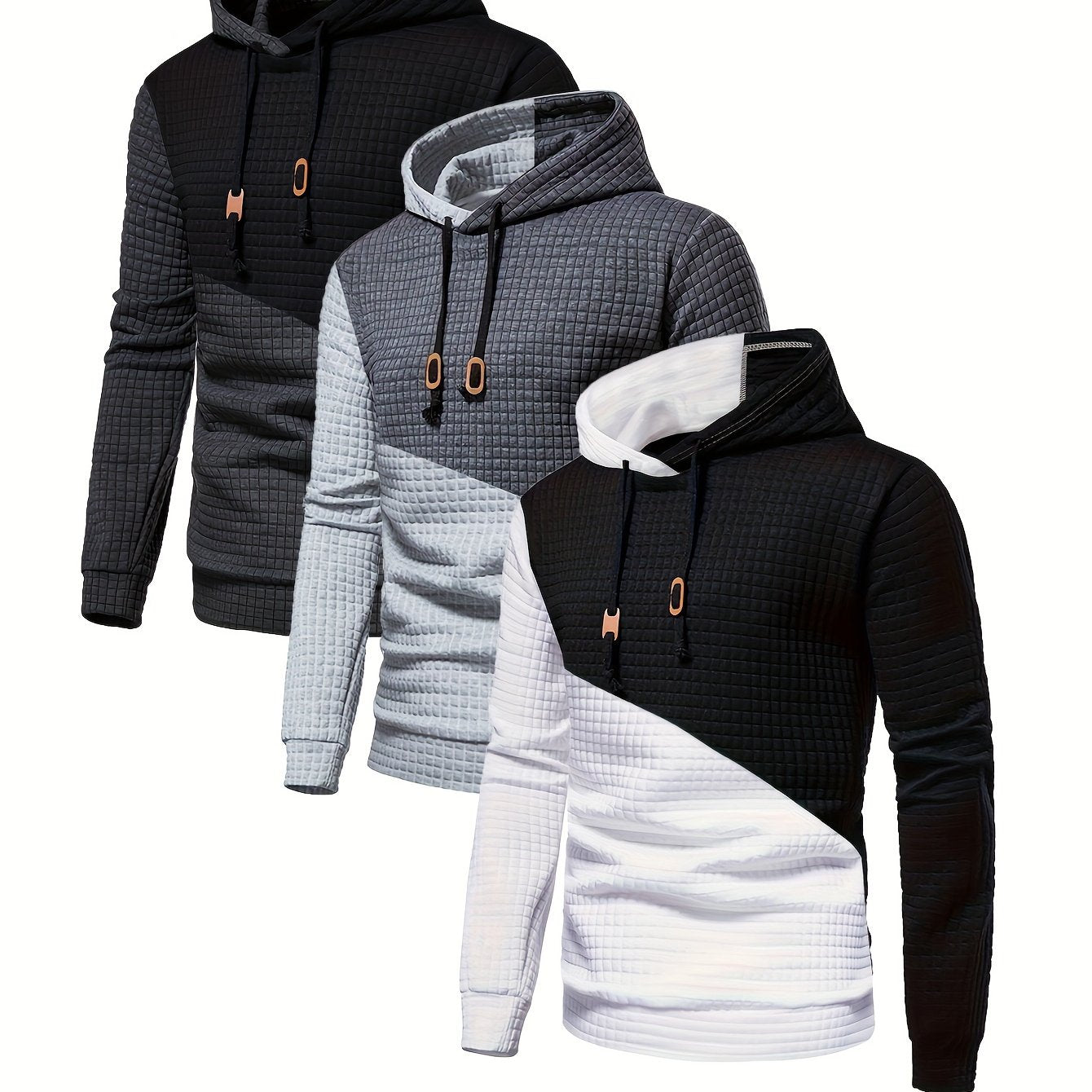 3er-Set kariertes Color-Block-Sporthoodie, vielseitiges Kapuzen-Sweatshirt, lässiges Street-Hoodie.