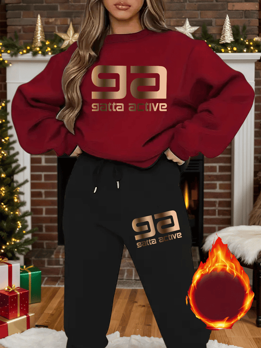 2-teiliges künstlerisches, elegantes Grafik-Slogan-gedrucktes Y2K-Stil neues Damen-Casual-Sport Set mit Rundhals-Pullover mit langen Ärmeln und Hose