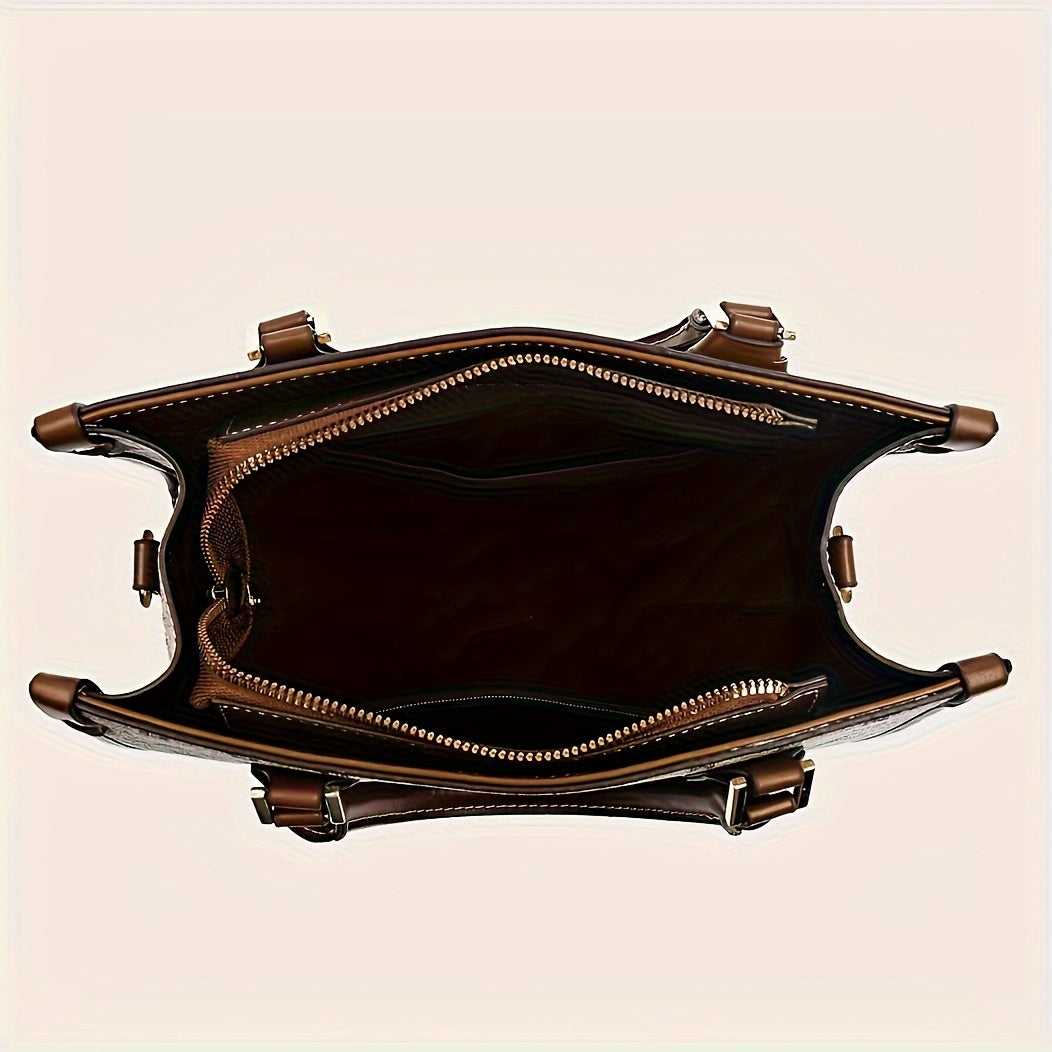 3-piece set for women: luxury tote, wallet &amp; handbag – designer bag collection with large capacity in grey/dark brown/white | Versatile bags for everyday use &amp; special occasions, elegant women's handbags, small women's wallet