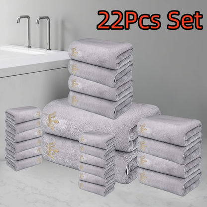 22-teiliges ultraweiches Korallenbad-Set, enthält 2 Badehandtücher (70 x 140 cm), 8 Handtücher (42 x 70 cm) und 12 Waschlappen (35 x 35 cm). Schnell trocknend, sehr saugfähig und leicht