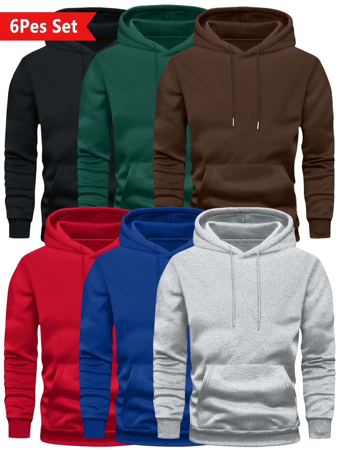 6er-Pack Lässiges Mode-Sportliches Oversized Herren Vielseitiges Trendiges Kapuzen-Sweatshirt, PLUS SIZE