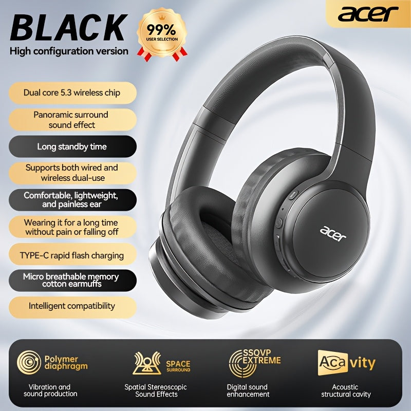 Aufgerüstete kabellose Over-Ear-Kopfhörer mit bassverstärktem Sound, leichtem klappbarem Design und integriertem Mikrofon. Inklusive 3,5-mm-Audiokabel