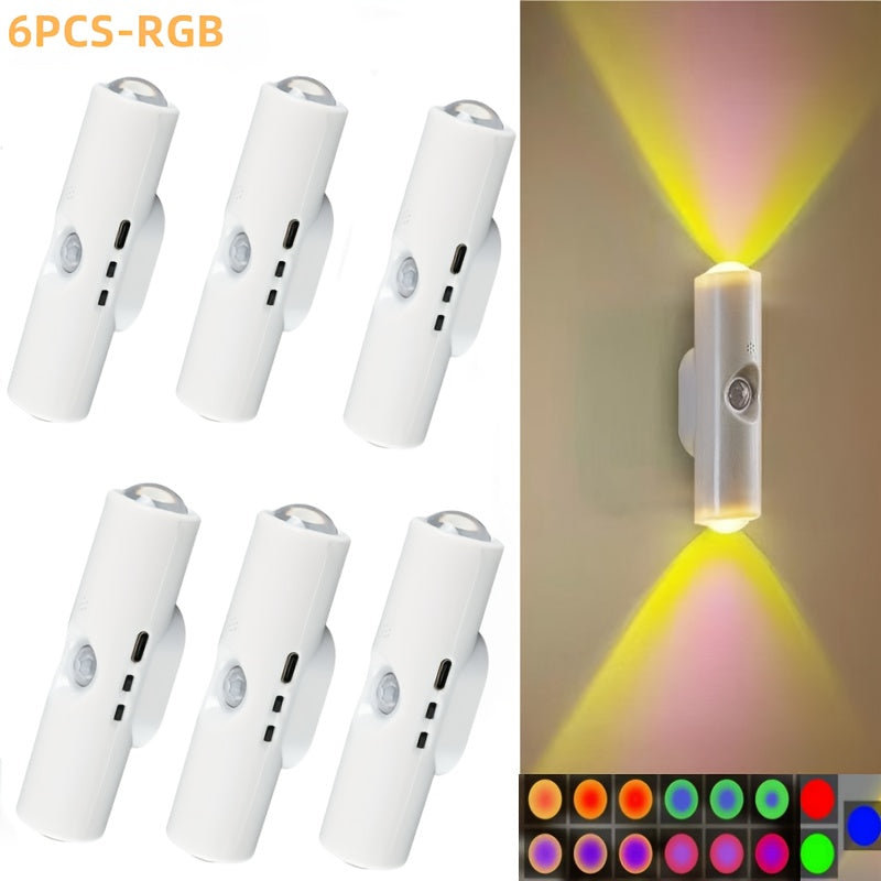 6er-Set weiße, wandmontierte, intelligente LED-Lichtleiste mit Bewegungssensor, dimmbar,  geeignet für Treppen, Flur, Schlafzimmer