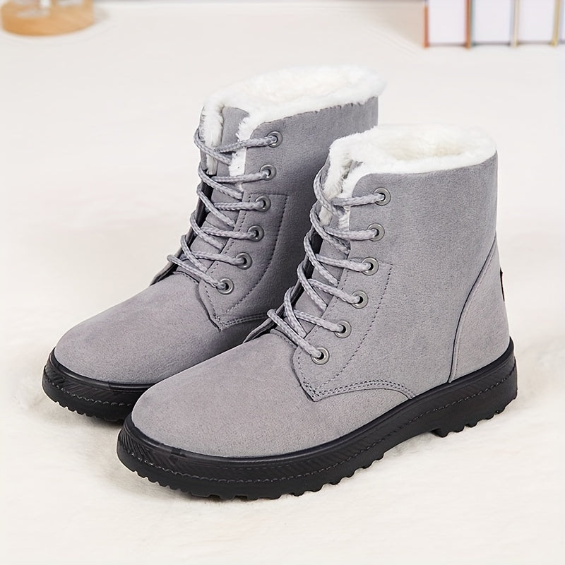 Damen-Winterstiefel für den Schnee - Rutschfeste PU-Sohle, Schnürverschluss, Gepolsterte Innensohle - Winterstiefel für Alltag und festliche Outfits - Erweiterte Größen bis US Damengröße 44 (EU 43) - Schwarze Stiefel für Winterabenteuer im Schnee