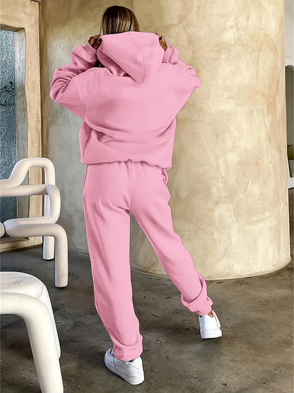 Kapuzen-Sweatshirt-Set mit goldenem CJ-Logo-Muster, Buchstabenprint, Rundhalsausschnitt