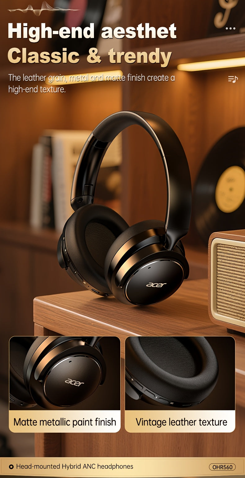 Acer Ohr560 Kabellose Kopfhörer | Over-Ear mit ANC Geräuschunterdrückung, Vollumfassendes Ohrdesign, Faltbar, Eingebautes Kondensatormikrofon, Hi-Fi Stereo Sound, HD ENC Anrufgeräuschreduzierung, Kompatibel mit 3,5-mm-Audiokabel, USA