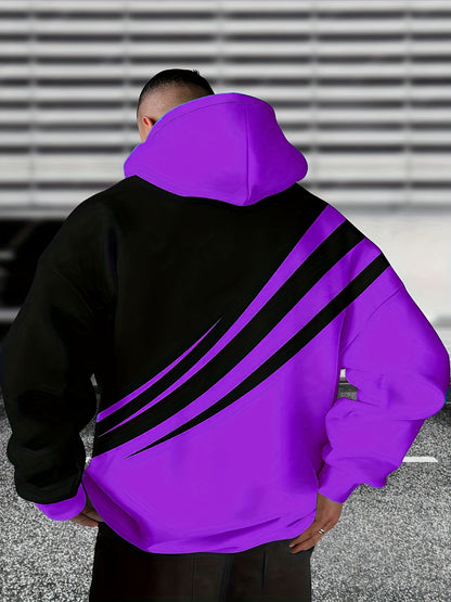 3D-gedrucktes Herren-Sweatshirt mit Tropfenschulter, langärmelig und Kapuze, PLUS SIZE
