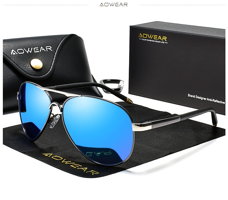 AOWEAR UV400 Piloten-Sonnenbrille für Männer mit polarisierten Spiegelgläsern zum Fahren