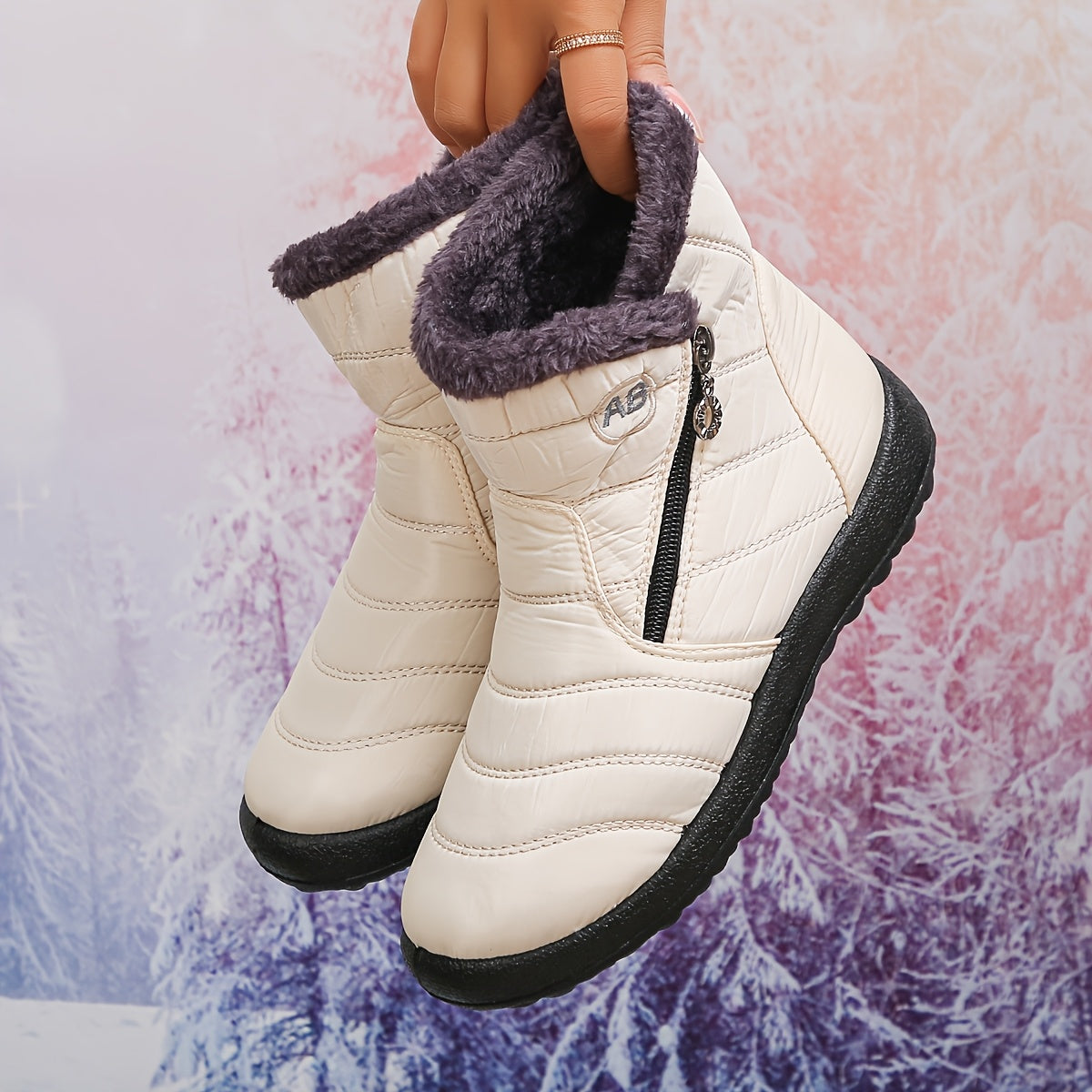 Damen Stiefeletten mit flauschigem Kragen, stilvolle Winterschuhe, bequemes Slip-On-Design, trendige kurze Stiefel, perfekt für kaltes Wetter