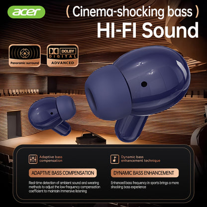 [Acer] 2025 neues Modell TWS kabelloses Headset mit kräftigem Bass Stereo + Sprachgeräuschunterdrückung Ultra-langer Akkulaufzeit  HIFI-Audio