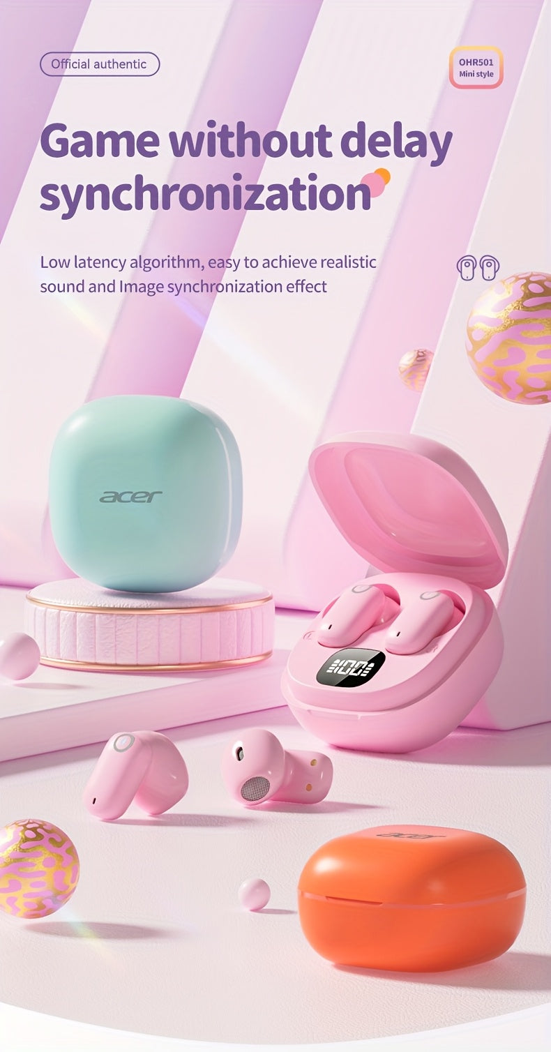 [Acer Offiziell Original] TWS Kabellose Ohrhörer mit Tiefbass-Stereo + Geräuschunterdrückung bei Anrufen, Ultra lange Akkulaufzeit, In-Ear-Design für Sport und Laufen, Mini und kompakt, HIFI-Sound, leichtes Touch-Bedienung
