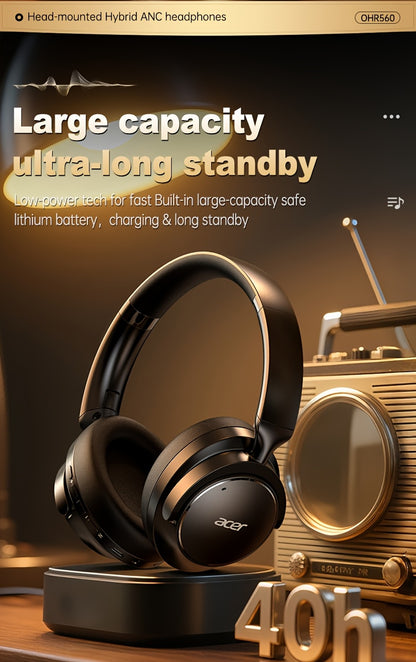 Acer Ohr560 Kabellose Kopfhörer | Over-Ear mit ANC Geräuschunterdrückung, Vollumfassendes Ohrdesign, Faltbar, Eingebautes Kondensatormikrofon, Hi-Fi Stereo Sound, HD ENC Anrufgeräuschreduzierung, Kompatibel mit 3,5-mm-Audiokabel, USA