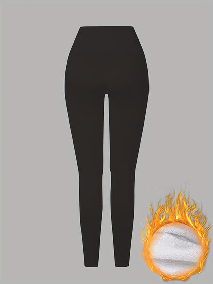 Damen Thermo-Leggings mit dickem Fleece-Futter und hohem Bund – Winterwärme, dehnbarer Skinny-Fit, einfarbig, lange Länge, perfekt für Freizeit- oder Outdoor-Aktivitäten