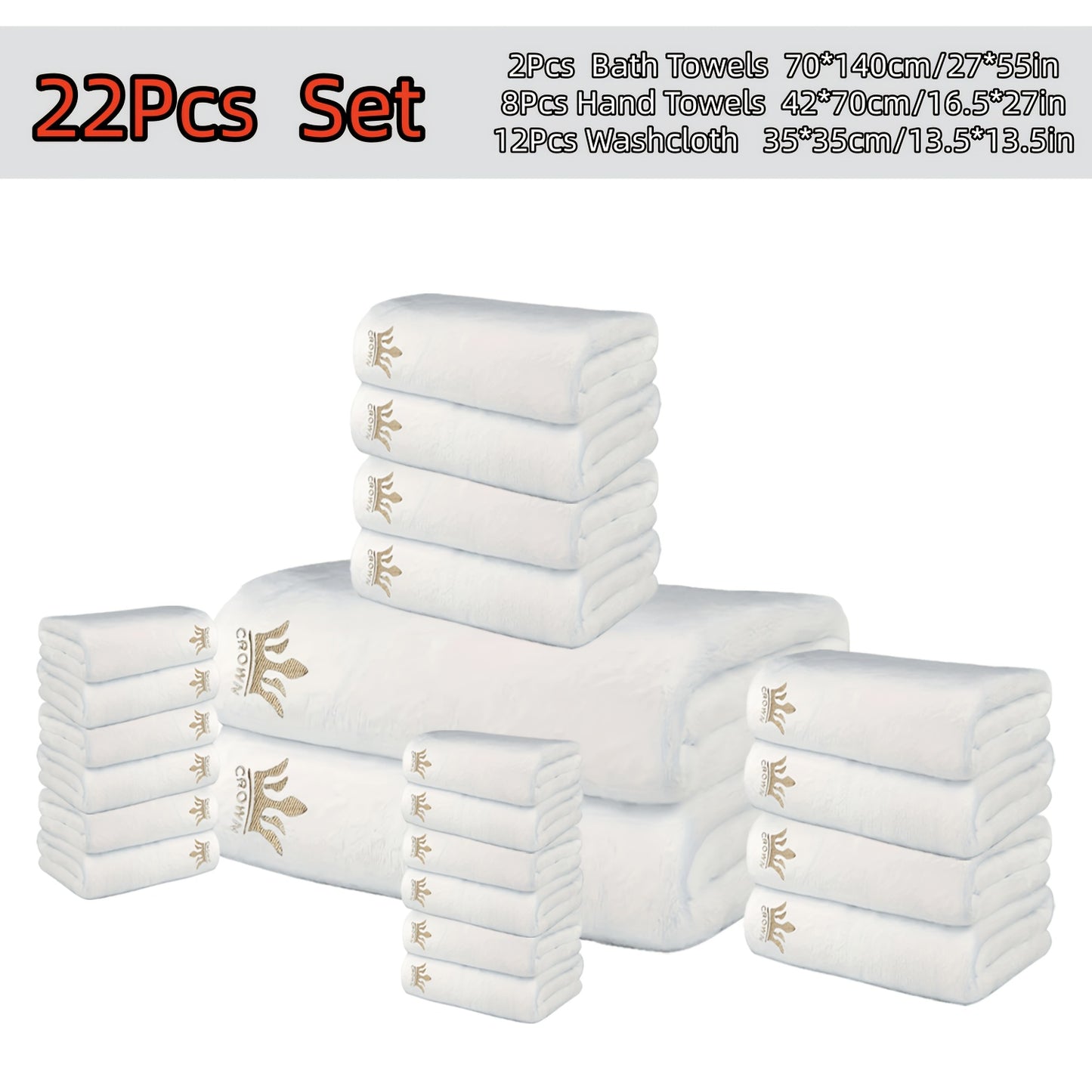 22-teiliges ultraweiches Korallenbad-Set, enthält 2 Badehandtücher (70 x 140 cm), 8 Handtücher (42 x 70 cm) und 12 Waschlappen (35 x 35 cm). Schnell trocknend, sehr saugfähig und leicht