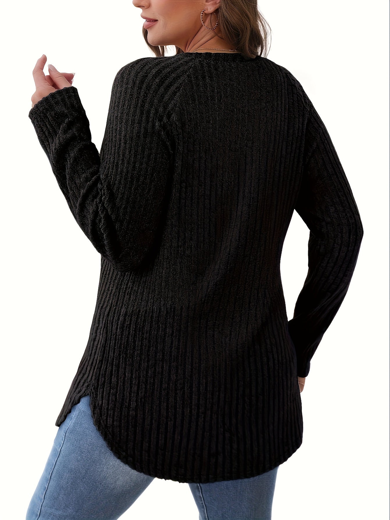 Vierteiliges Set Damenmode Oberteil Herbst Winter Basic Locker Elegant Rundhals Langarm Pullover
